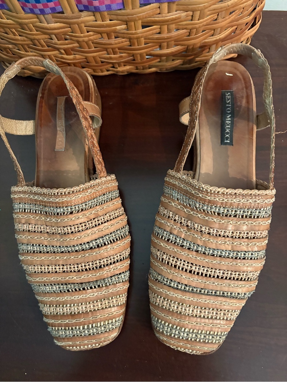 Sesto Meucci Tan Braided Slingback Mules